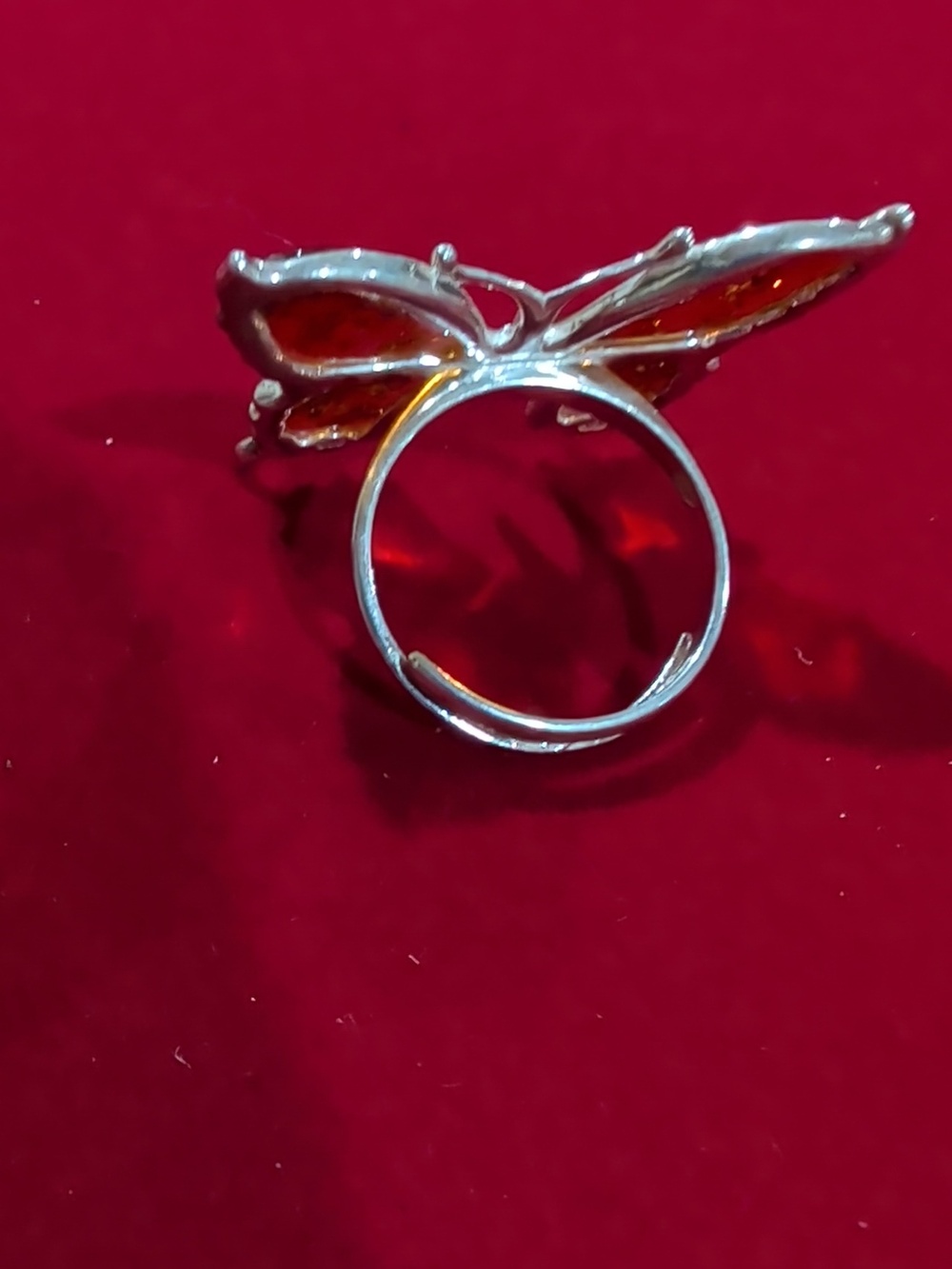 925 Sterling Silver Amber Butterfly Ring Size 8 - Picture 5 of 9